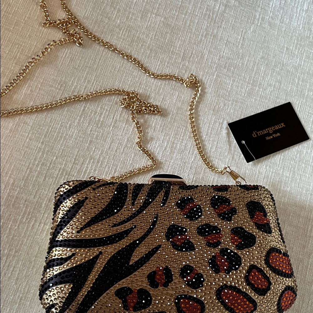 New Elegant Gold and Black Leopard Print Clutch